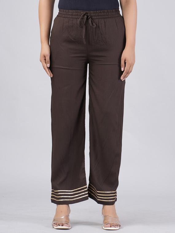 women solid gota detailed mid rise palazzo - 21393279 -  Zoom Image - 0