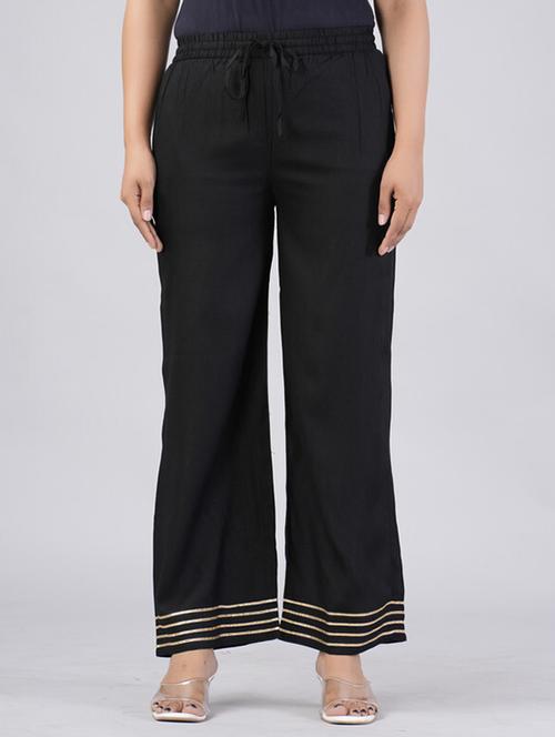 women solid gota detailed mid rise palazzo - 21393282 -  Standard Image - 0