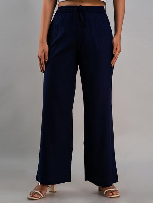women navy blue viscose palazzo - 21393288 -  Standard Image - 0