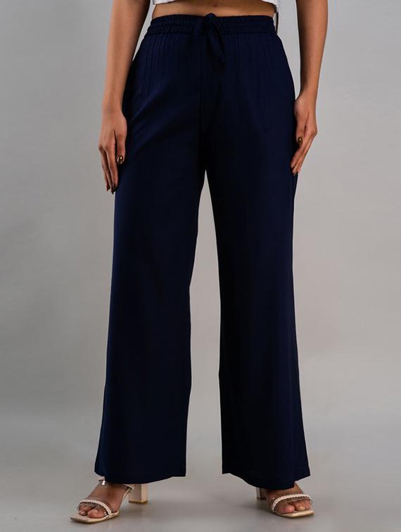 women navy blue viscose palazzo - 21393288 -  Zoom Image - 0