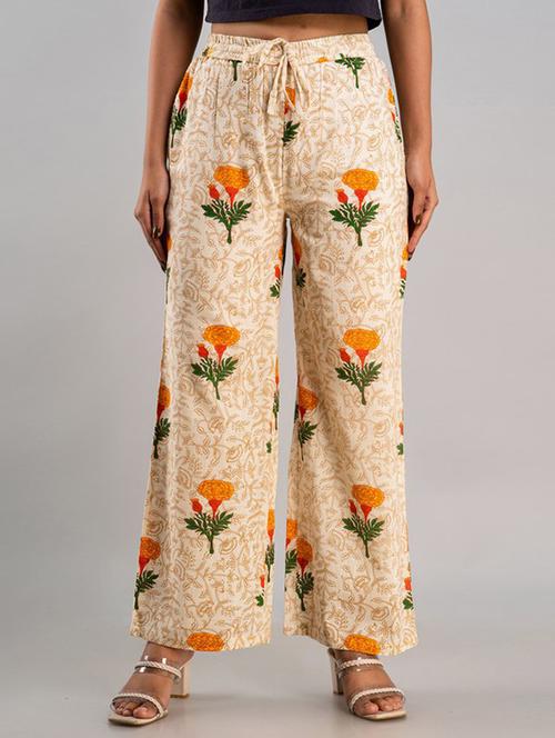 women cream cotton blend palazzo - 21393292 -  Standard Image - 0