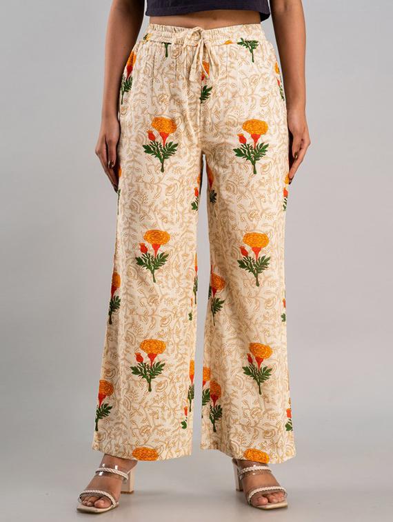 women cream cotton blend palazzo - 21393292 -  Zoom Image - 0