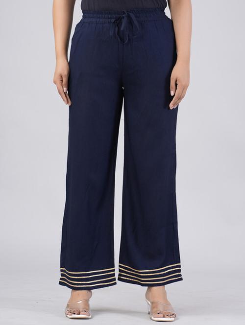 women solid gota detailed mid rise palazzo - 21393306 -  Standard Image - 0