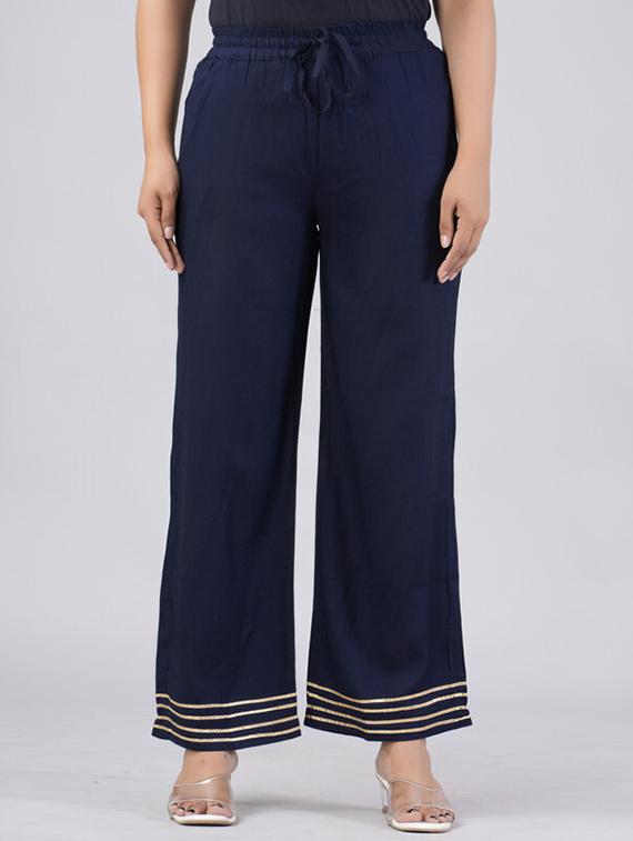 women solid gota detailed mid rise palazzo - 21393306 -  Zoom Image - 0