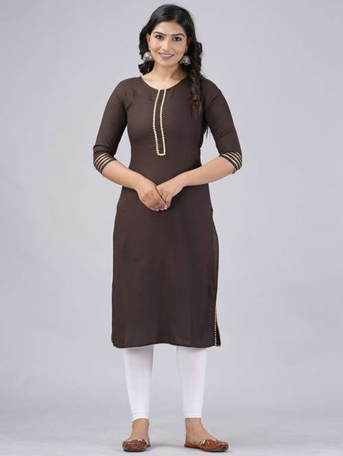 women three quarter sleeve straight kurta - 21393348 -  Standard Image - 0