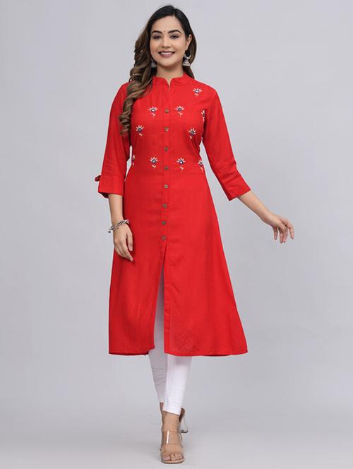 women three quarter sleeve a-line kurta - 21393370 - Standard Image - 0