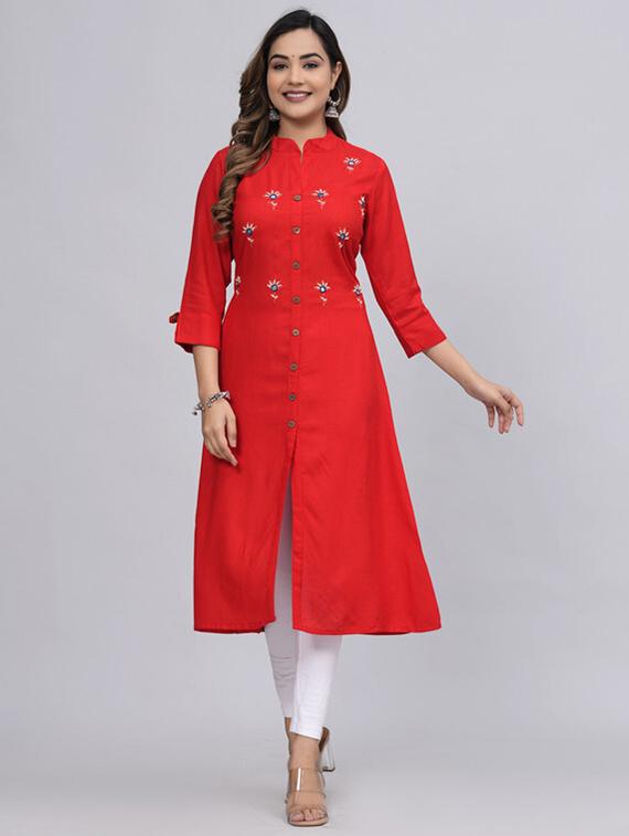women three quarter sleeve a-line kurta - 21393370 - Zoom Image - 0