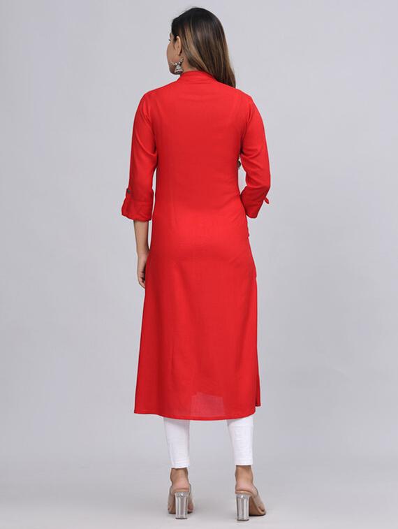 women three quarter sleeve a-line kurta - 21393370 - Standard Image - 2