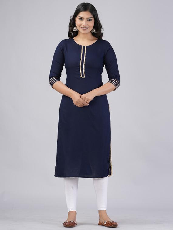 women three quarter sleeve solid a-line kurta - 21393371 - Zoom Image - 0