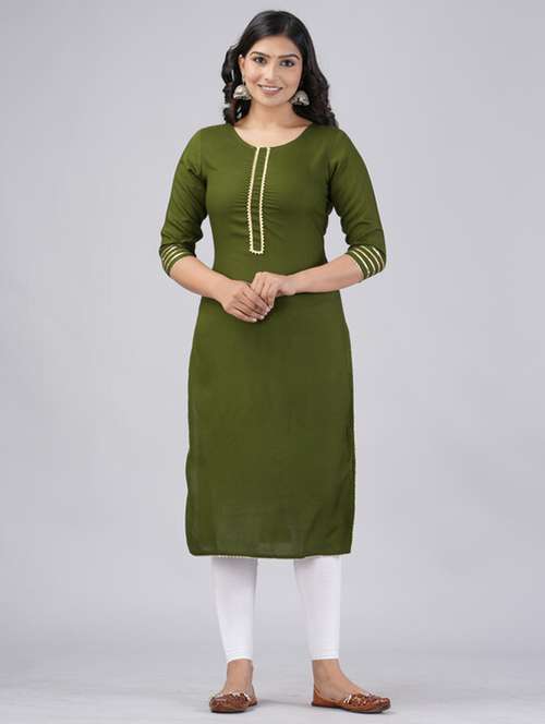 women three quarter sleeve solid a-line kurta - 21393375 -  Standard Image - 0