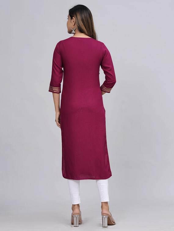 women three quarter sleeve straight kurta - 21393376 - Standard Image - 2