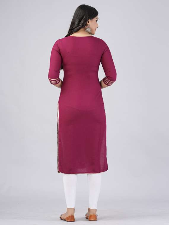 women three quarter sleeve straight kurta - 21393377 - Standard Image - 2