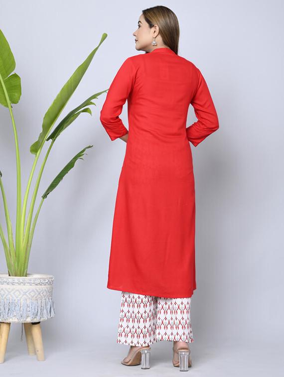 women red kurta palazzo set with dupatta - 21393414 - Standard Image - 2