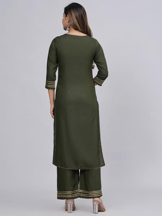 women green kurta palazzo set with dupatta - 21393417 - Standard Image - 2