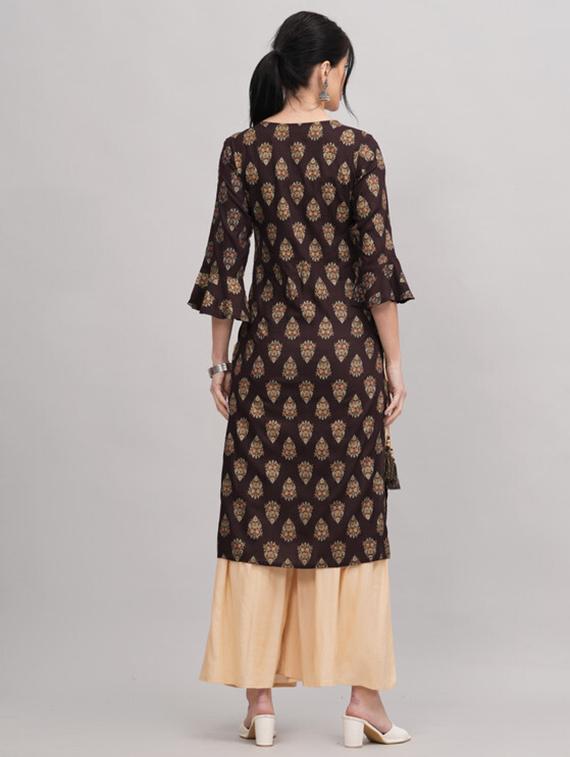 women brown kurta sharara set with dupatta - 21393429 - Standard Image - 2