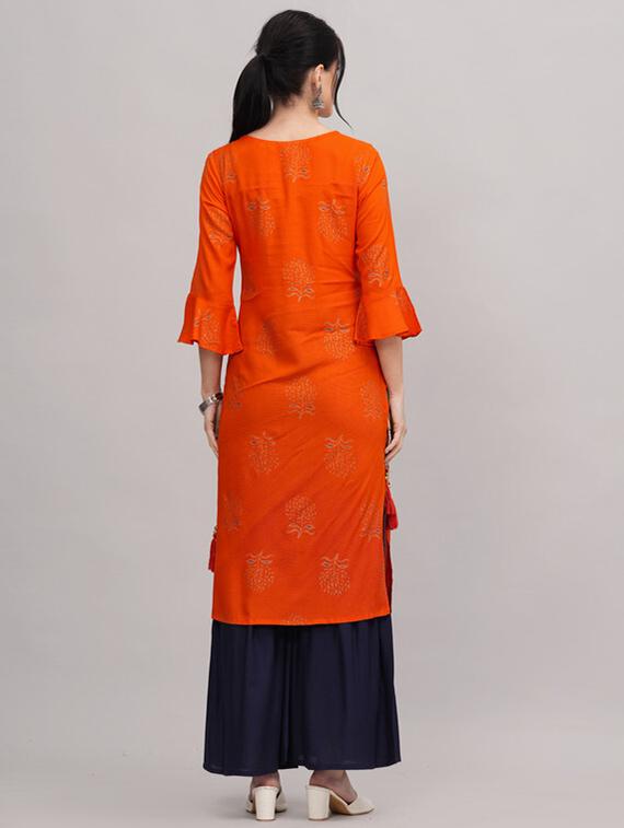 orange viscose kurta sharara set - 21393433 - Standard Image - 2