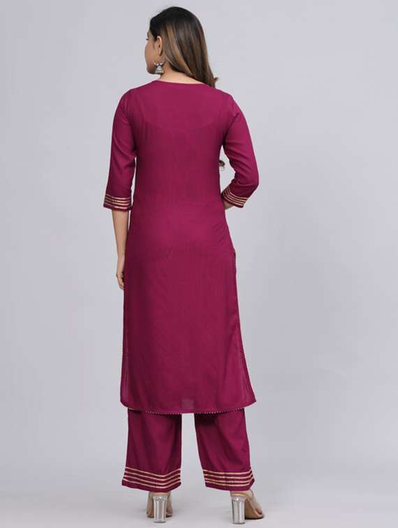 women three quarter sleeve kurta palazzo set - 21393478 - Standard Image - 2