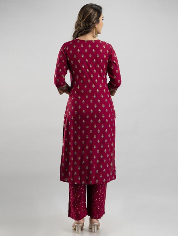 women maroon kurta pant set - 21393487 - Standard Image - 2