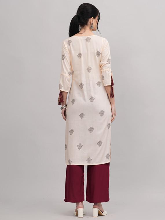 beige printed kurta palazzo set - 21393498 - Standard Image - 2