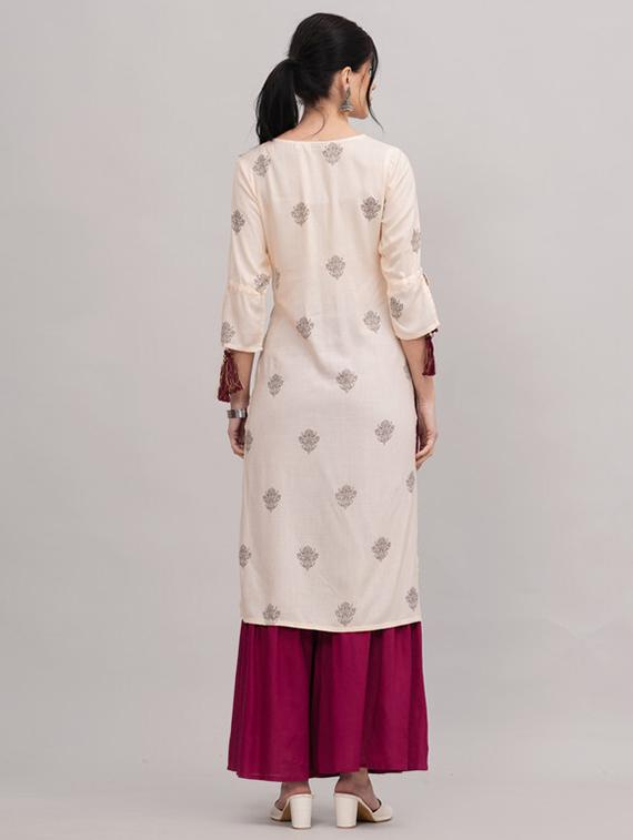 women three quarter sleeve straight kurta - 21393499 - Standard Image - 2