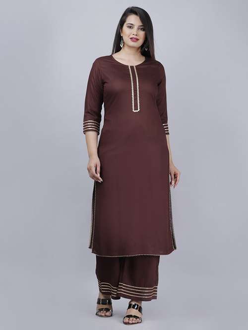 women three quarter sleeve straight kurta - 21393511 - Standard Image - 0