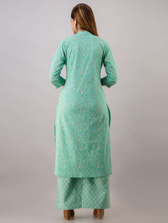 women three quarter sleeve kurta palazzo set - 21393524 - Standard Image - 2
