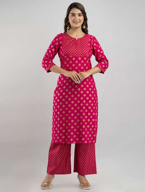 women three quarter sleeve kurta palazzo set  - 21393541 -  Standard Image - 0