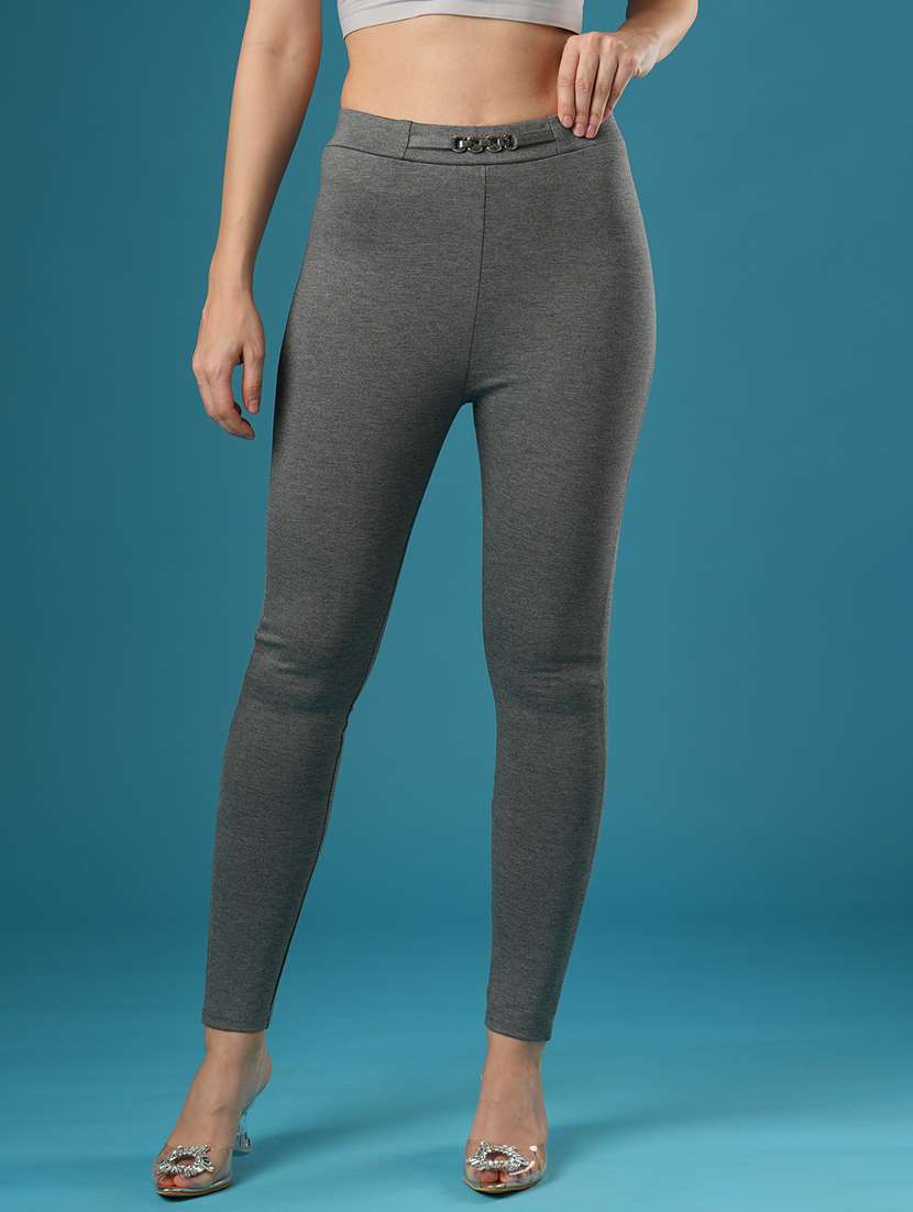 globus women anthra melange mid rise stretchable skinny fit workwear treggings - 21393562 - Zoom Image - 0