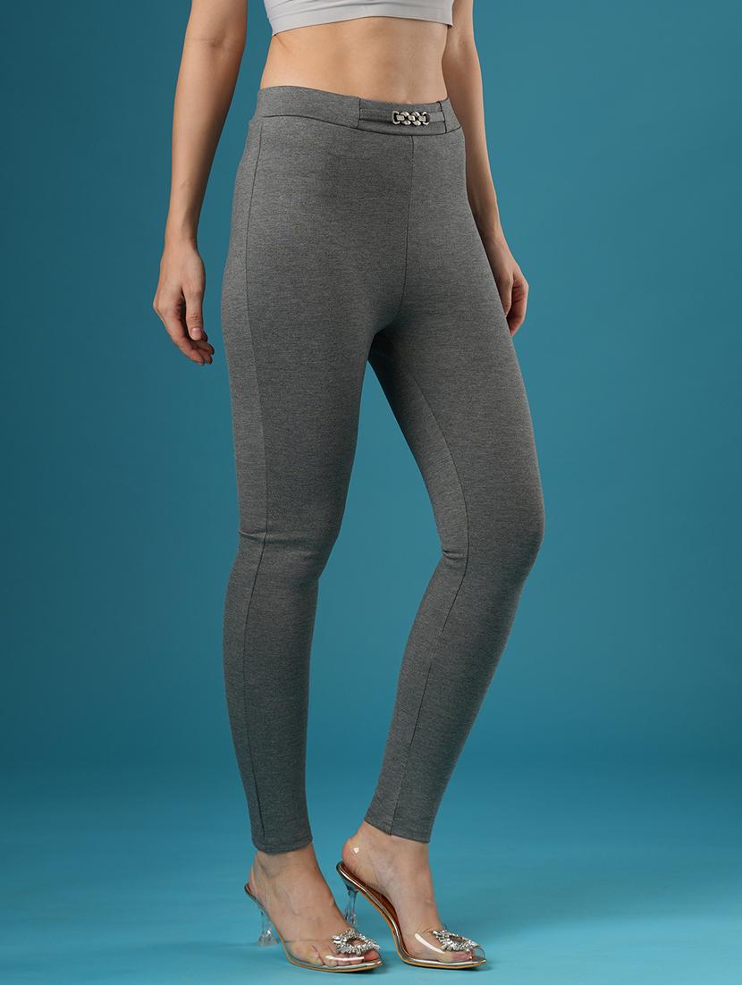 globus women anthra melange mid rise stretchable skinny fit workwear treggings - 21393562 - Standard Image - 2