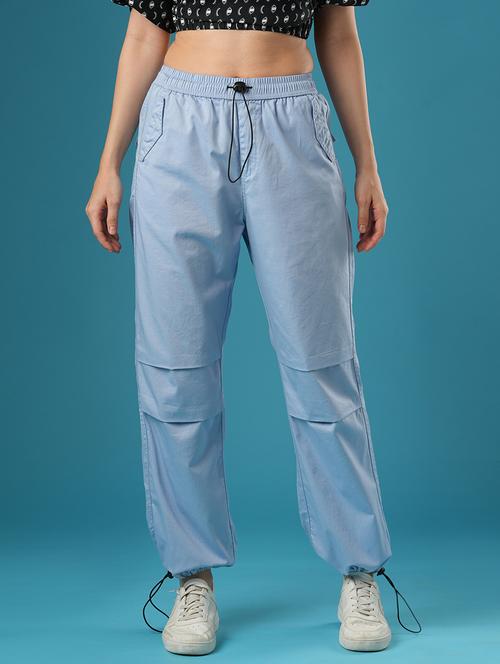 globus women powder blue mid-rise relaxed fit drawstring waist toggles hem parachute pant - 21393574 - Standard Image - 0