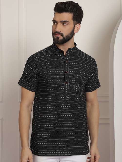 men mandarin neck printed short kurta - 21393730 -  Standard Image - 0