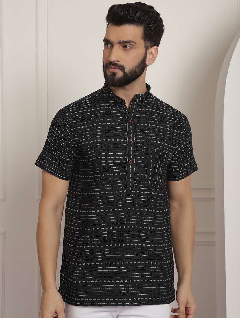 men mandarin neck printed short kurta - 21393730 -  Zoom Image - 0