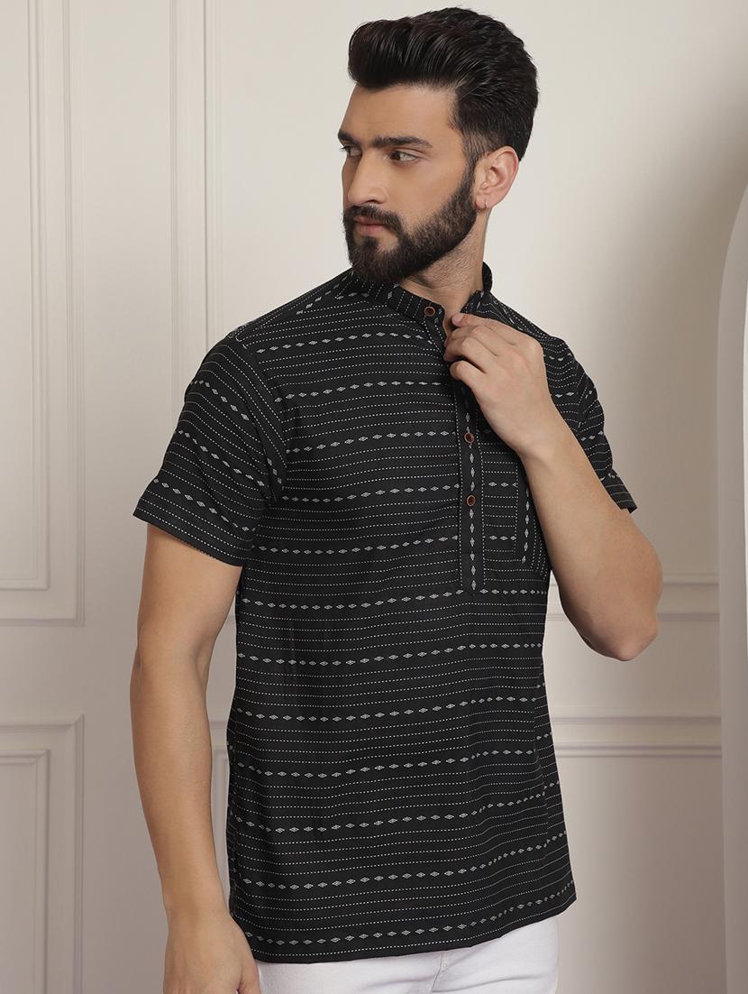men mandarin neck printed short kurta - 21393730 - Standard Image - 2