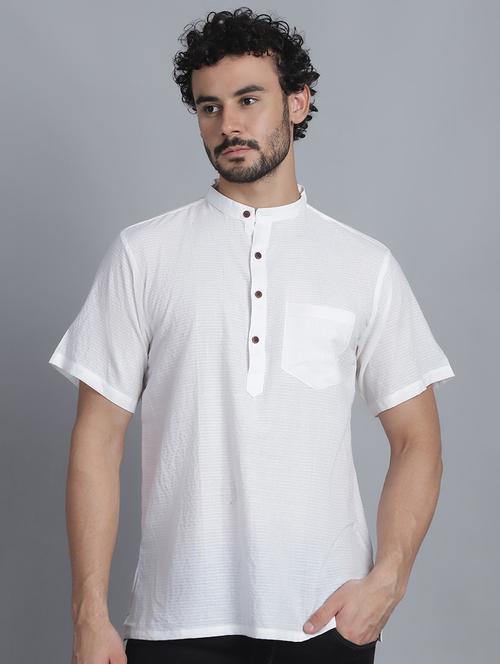 men mandarin neck striped short kurta - 21393734 - Standard Image - 0