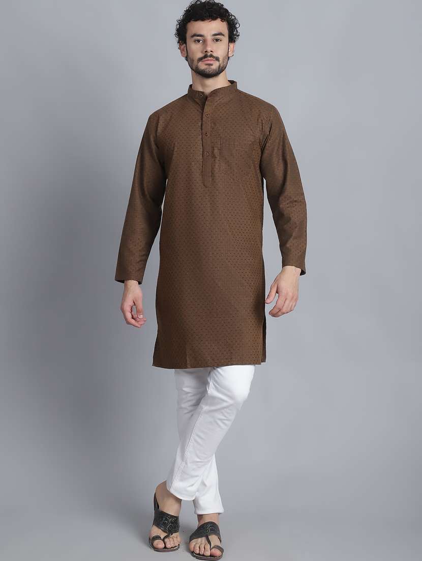 men mandarin neck printed long kurta