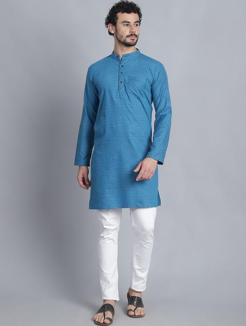men mandarin neck printed long kurta - 21393745 - Standard Image - 0