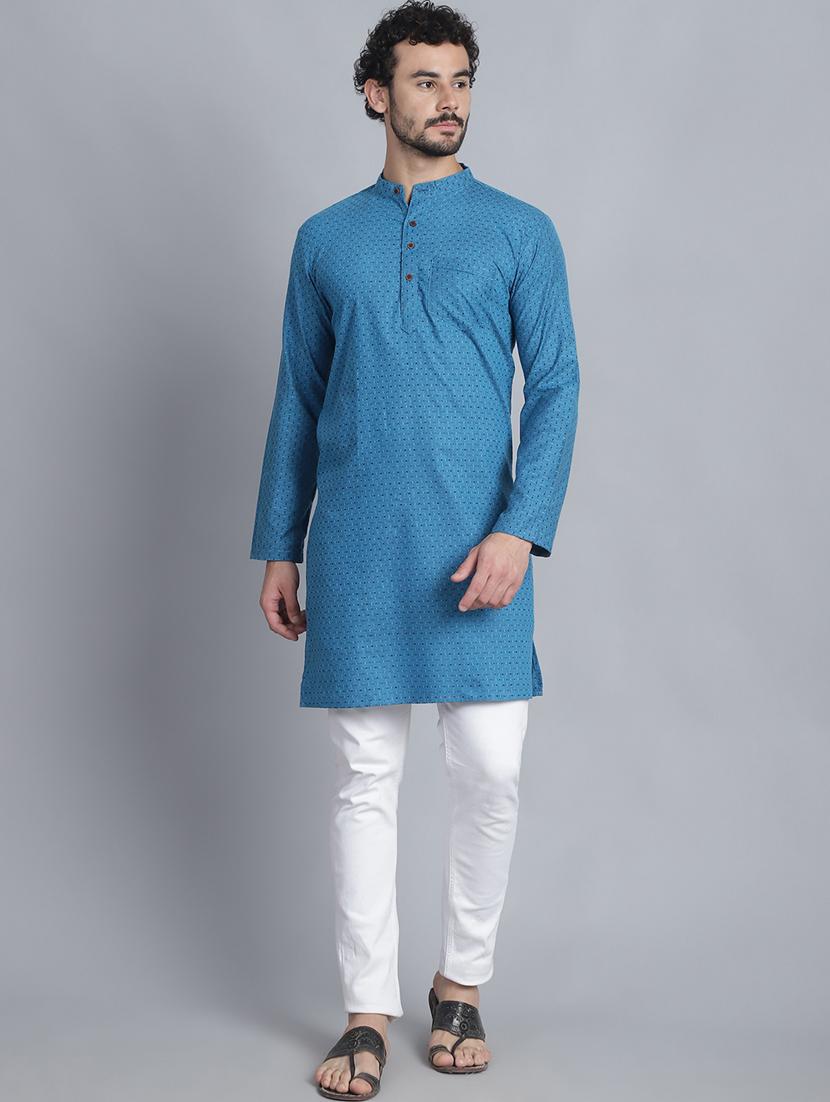 men mandarin neck printed long kurta - 21393745 - Zoom Image - 0
