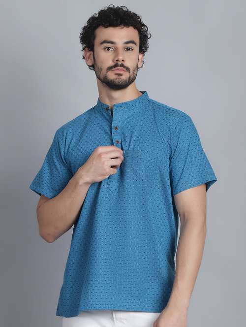 men mandarin neck printed short kurta - 21393746 - Standard Image - 0