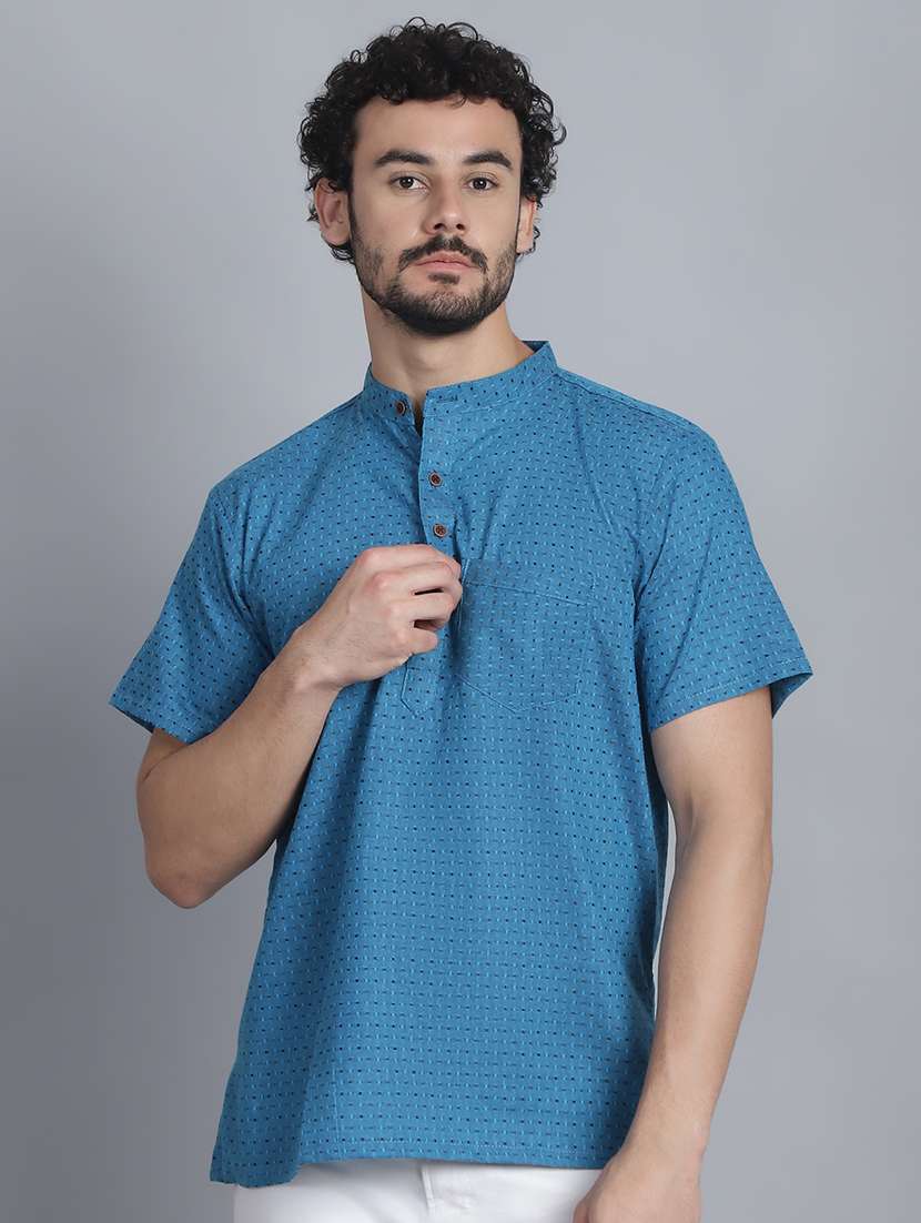 men mandarin neck printed short kurta - 21393746 - Zoom Image - 0