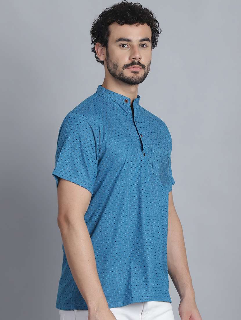 men mandarin neck printed short kurta - 21393746 - Standard Image - 2