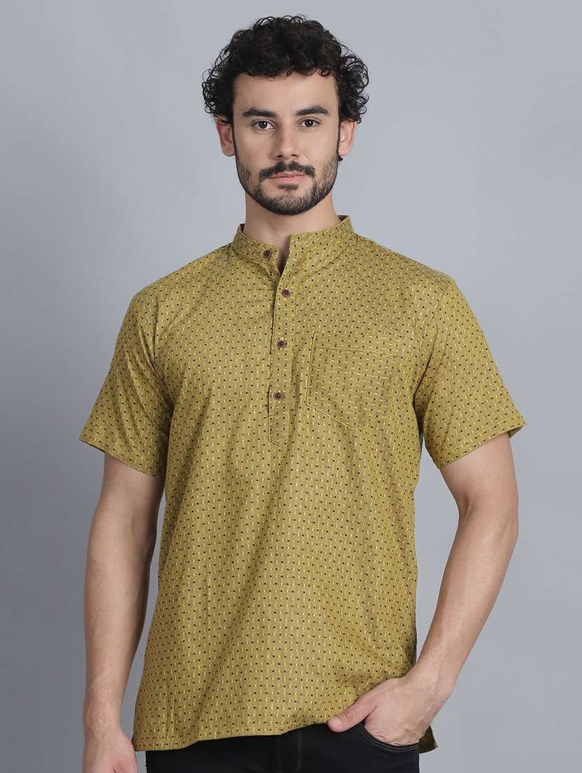 men mandarin neck printed short kurta