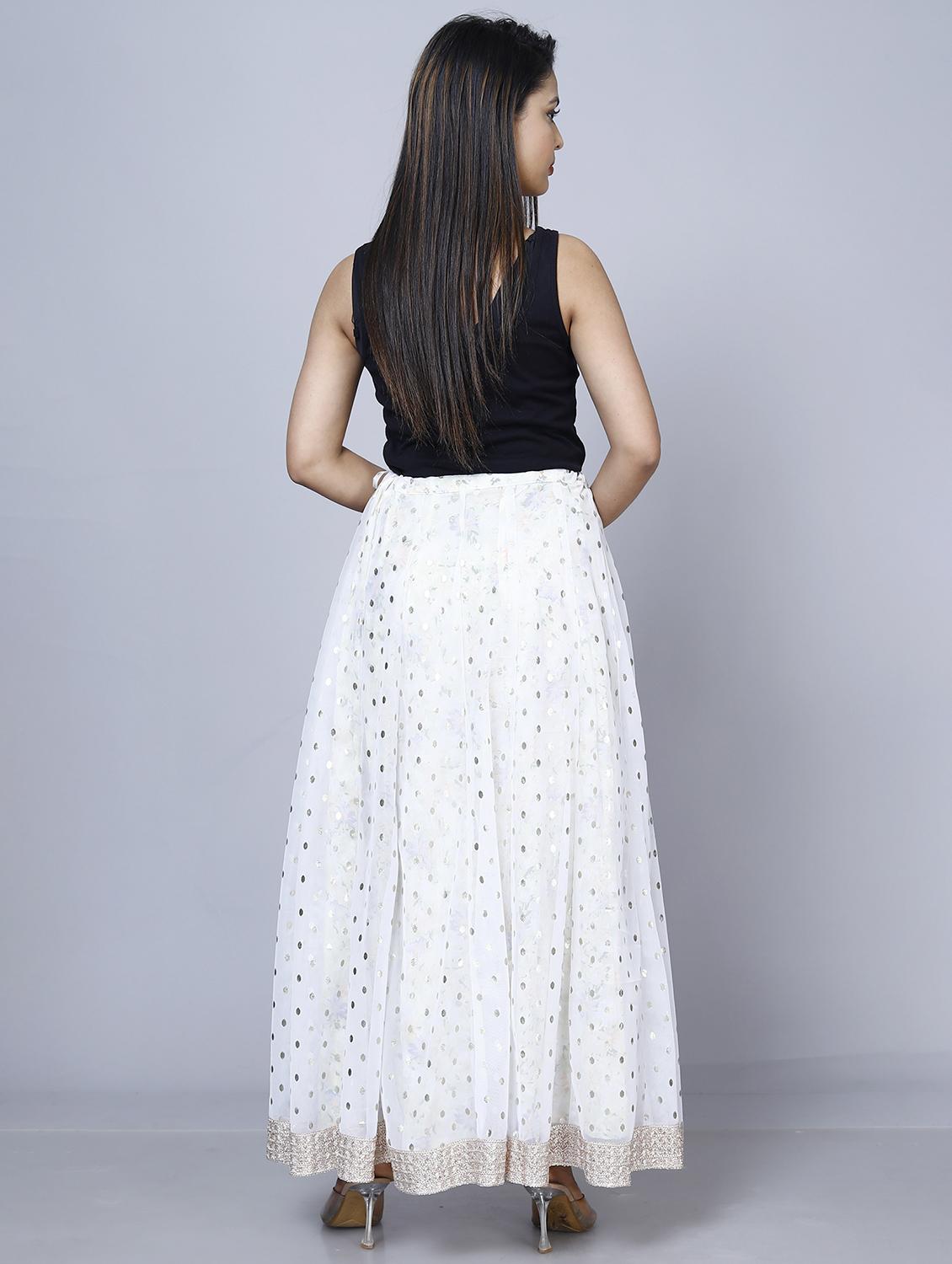 women white viscose flared skirt - 21393850 - Standard Image - 2