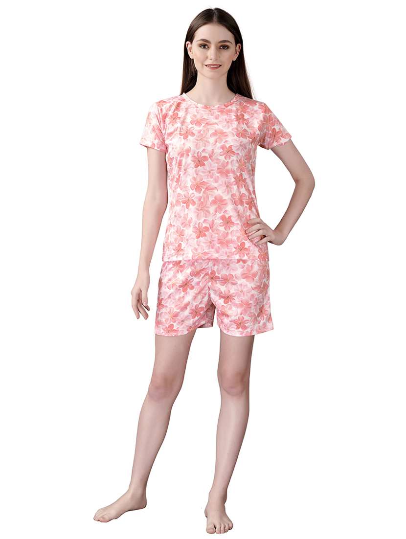 women pink polyester shorts set