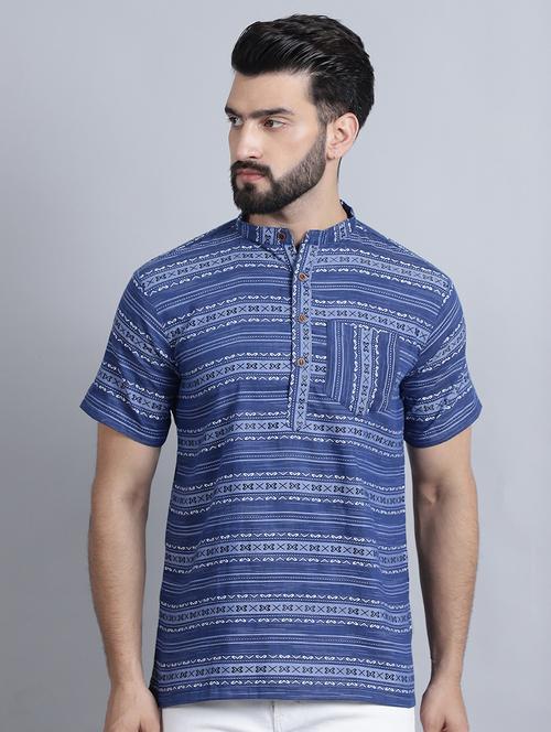 men mandarin neck printed short kurta - 21395184 - Standard Image - 0