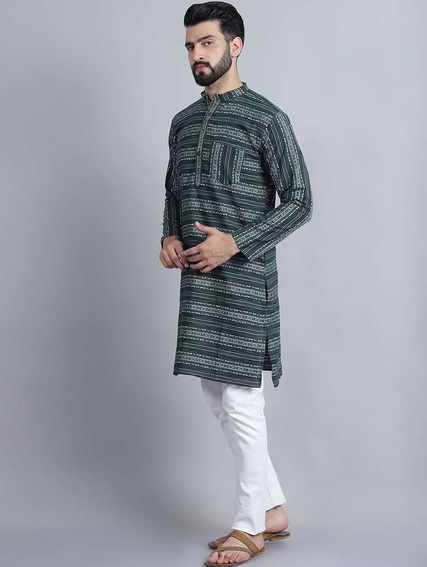 men mandarin neck printed long kurta - 21395189 -  Standard Image - 2