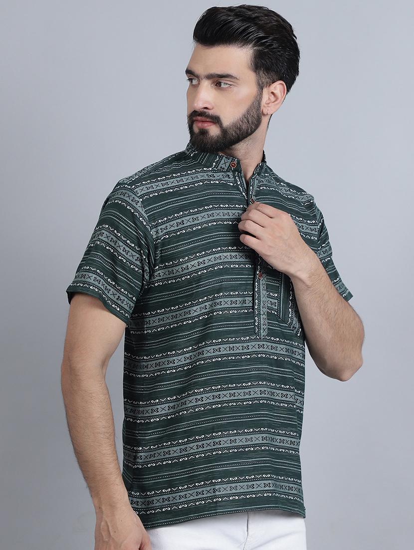 men mandarin neck printed short kurta - 21395190 - Standard Image - 2