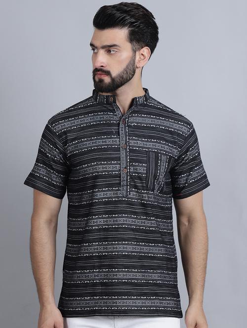 men mandarin neck printed short kurta - 21395192 - Standard Image - 0