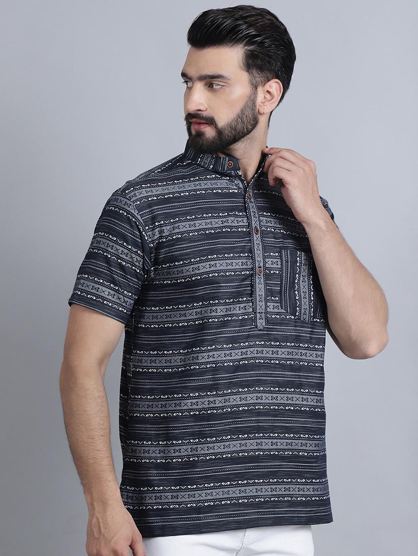 men mandarin neck printed short kurta - 21395196 - Standard Image - 2