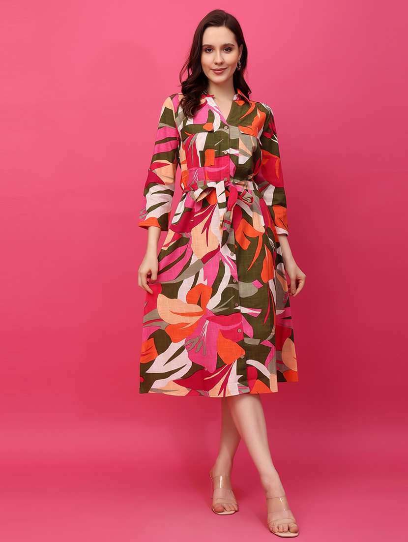 women multi color printed  fit & flare dress