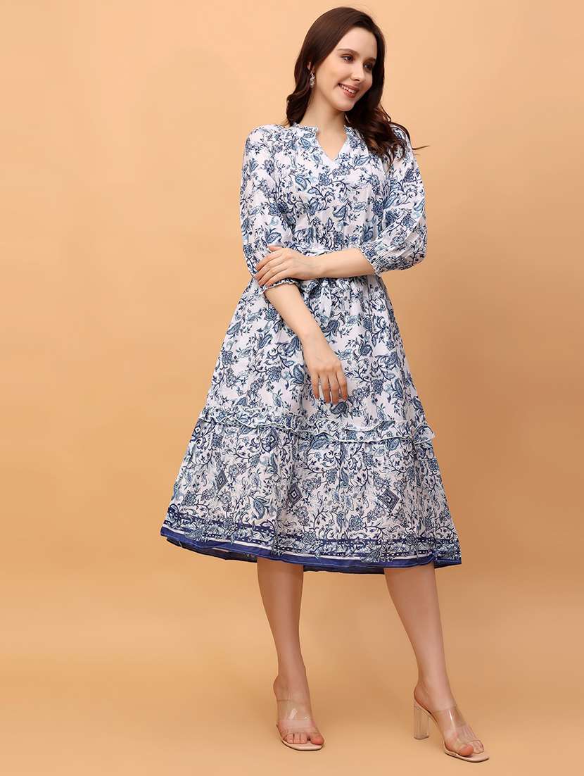 women white cotton blend a-line dress